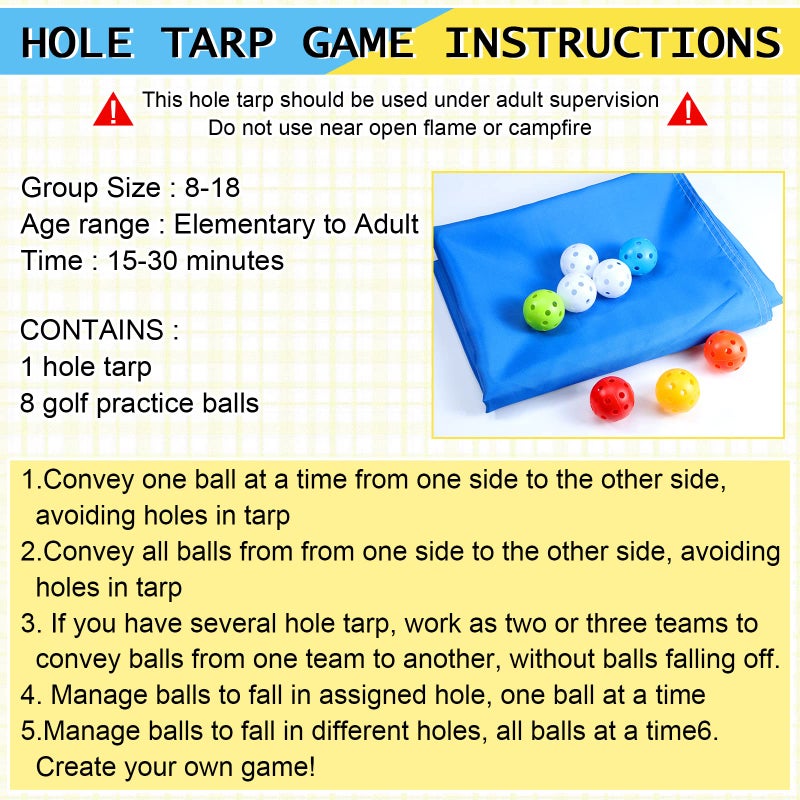 Kathfly Blue Hole Tarp Team Building Game 98 x 70 Inch Learning Fun Team Building Games for Work with 8 Pcs Team Building Ball for Teamwork Group - Image 5