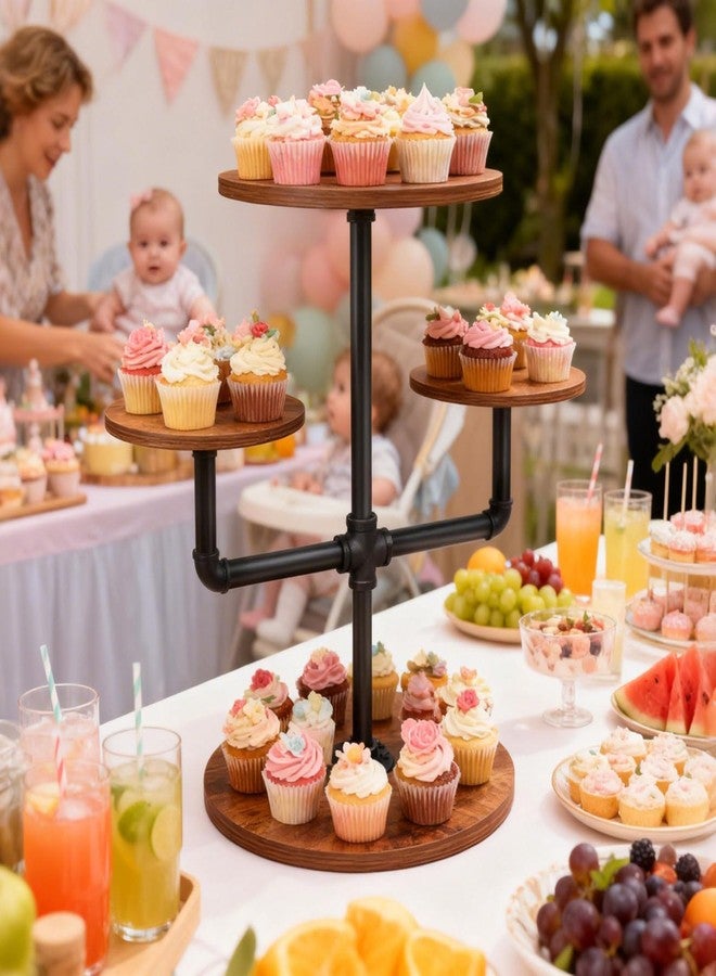 LLAXERGU Cupcake Stand, 3 Tier Cupcake Tower Wood Cake Stand with Tiered Tray Stand Rustic Dessert Table Display Set Farmhouse Risers Display Stand Serving Trays for Party Farmers Market Decor - Image 2