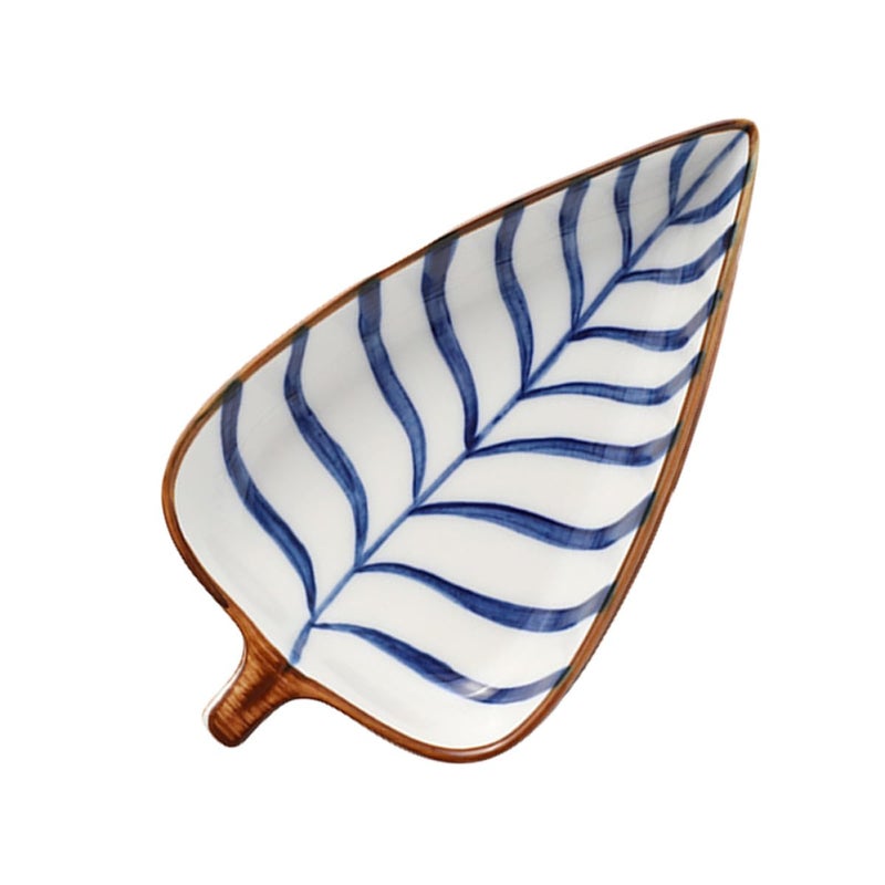 Hand Painted Japanese Ceramic Leaf Plate Snack Dish Underglaze Color Sauce Serving Plate - Image 2