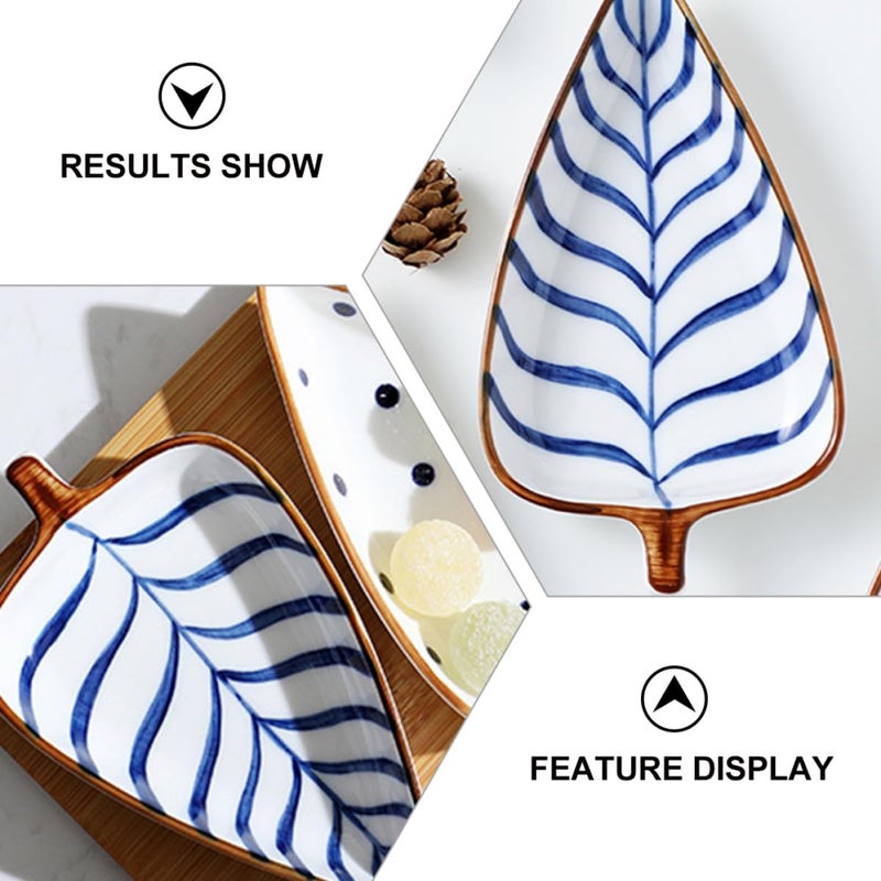 Hand Painted Japanese Ceramic Leaf Plate Snack Dish Underglaze Color Sauce Serving Plate - Image 4