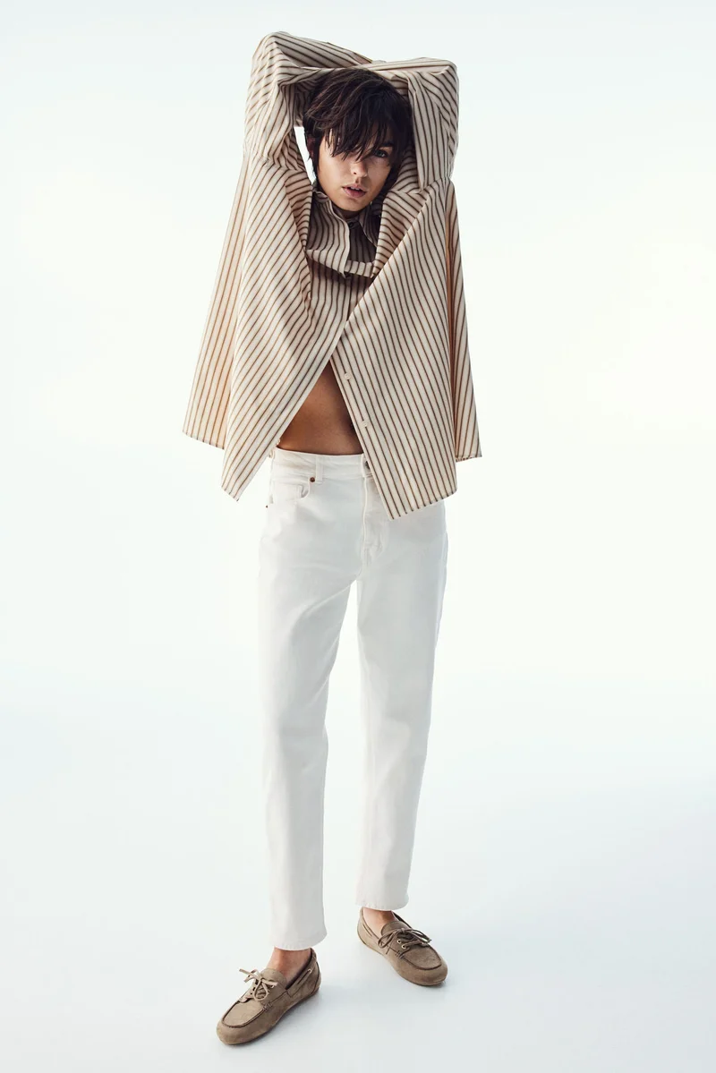 اتش اند ام جينز موم بطول الكاحل وخصر مرتفع بقصّة سلِم