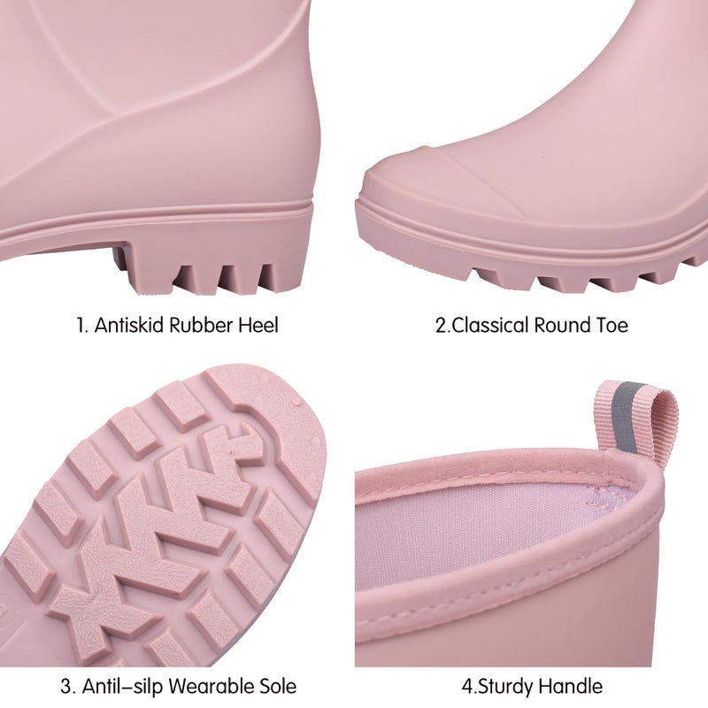 DKSUKO Wide Calf Rain Boots for Women - Waterproof Rubber Garden Boots - Lightweight Mid Height Mud Boots for Gardening, Farm Work & Walking Dogs - Non-Slip Rainboots (8 B(M) US, Matte Pink) - Image 5