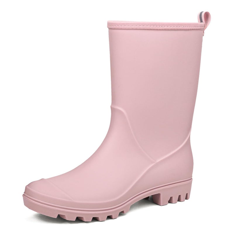 DKSUKO Wide Calf Rain Boots for Women - Waterproof Rubber Garden Boots - Lightweight Mid Height Mud Boots for Gardening, Farm Work & Walking Dogs - Non-Slip Rainboots (8 B(M) US, Matte Pink) - Image 1
