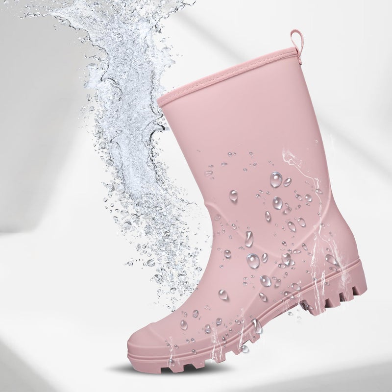 DKSUKO Wide Calf Rain Boots for Women - Waterproof Rubber Garden Boots - Lightweight Mid Height Mud Boots for Gardening, Farm Work & Walking Dogs - Non-Slip Rainboots (8 B(M) US, Matte Pink) - Image 3
