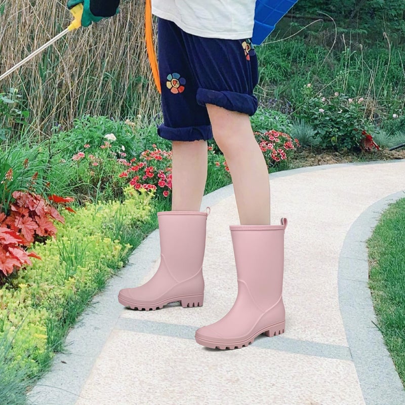 DKSUKO Wide Calf Rain Boots for Women - Waterproof Rubber Garden Boots - Lightweight Mid Height Mud Boots for Gardening, Farm Work & Walking Dogs - Non-Slip Rainboots (8 B(M) US, Matte Pink) - Image 2