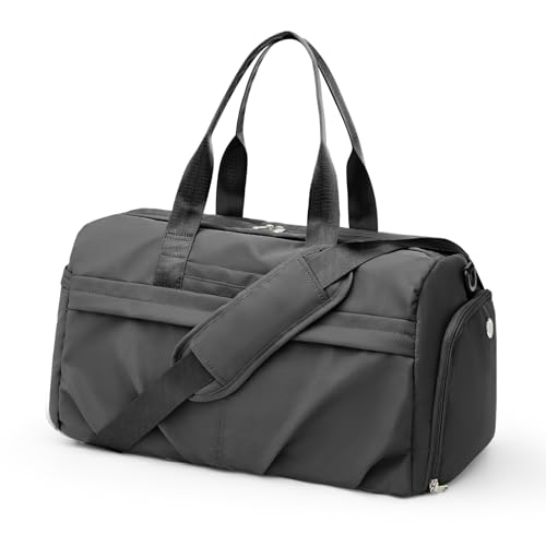 livbote Gym Duffle Bag with Shoe Compartment for Women Men Sports Workout Carry on Weekend Overnight Bag, Grey - Image 1