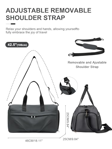 livbote Gym Duffle Bag with Shoe Compartment for Women Men Sports Workout Carry on Weekend Overnight Bag, Grey - Image 3