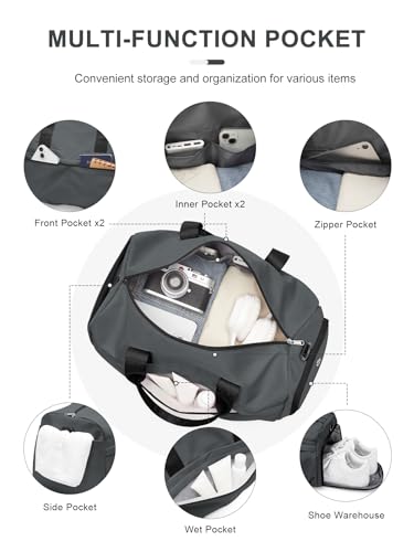 livbote Gym Duffle Bag with Shoe Compartment for Women Men Sports Workout Carry on Weekend Overnight Bag, Grey - Image 4