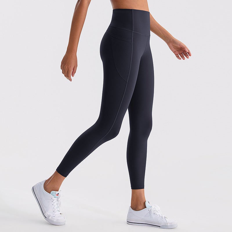 Yoga pants womens outer wear nude high waist hip lifting Peach Hip tight belly contracting bottoming running sports quick-drying fitness pants Elegant blue and purple