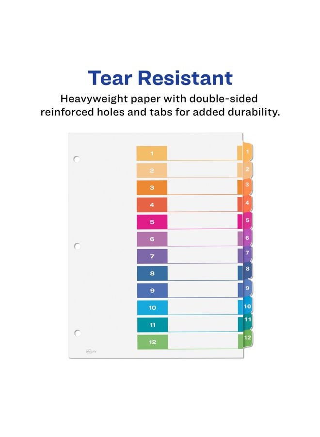 AVERY Avery 12 Tab Dividers for 3 Ring Binders, Customizable Table of Contents, Multicolor Tabs, 6 Sets (11196) - Image 5