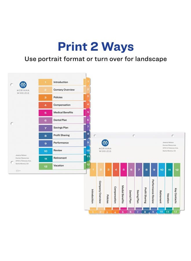 AVERY Avery 12 Tab Dividers for 3 Ring Binders, Customizable Table of Contents, Multicolor Tabs, 6 Sets (11196) - Image 3