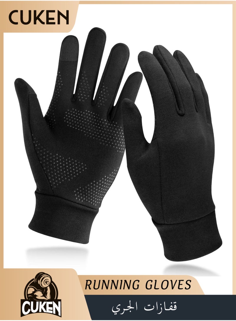 Cuken Lightweight Running Gloves, Cycling Gloves, Winter Warm Sports Gloves, Touch Screen Fingers Gloves, Anti-Slip Windproof Waterproof Gloves For Men Women Outdoor Sports Running Riding And Driving, Black  - Image 1