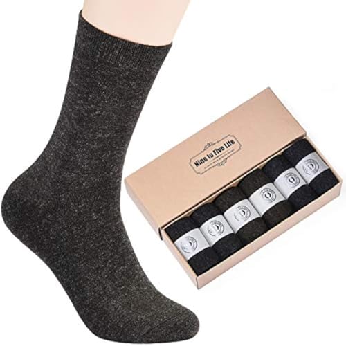 NinetoFiveLife Pack of 6 Mens Socks Merino Wool Socks for Men Casual Dress Socks Soft and Comfortable Breathable Size 6-12 - Image 1