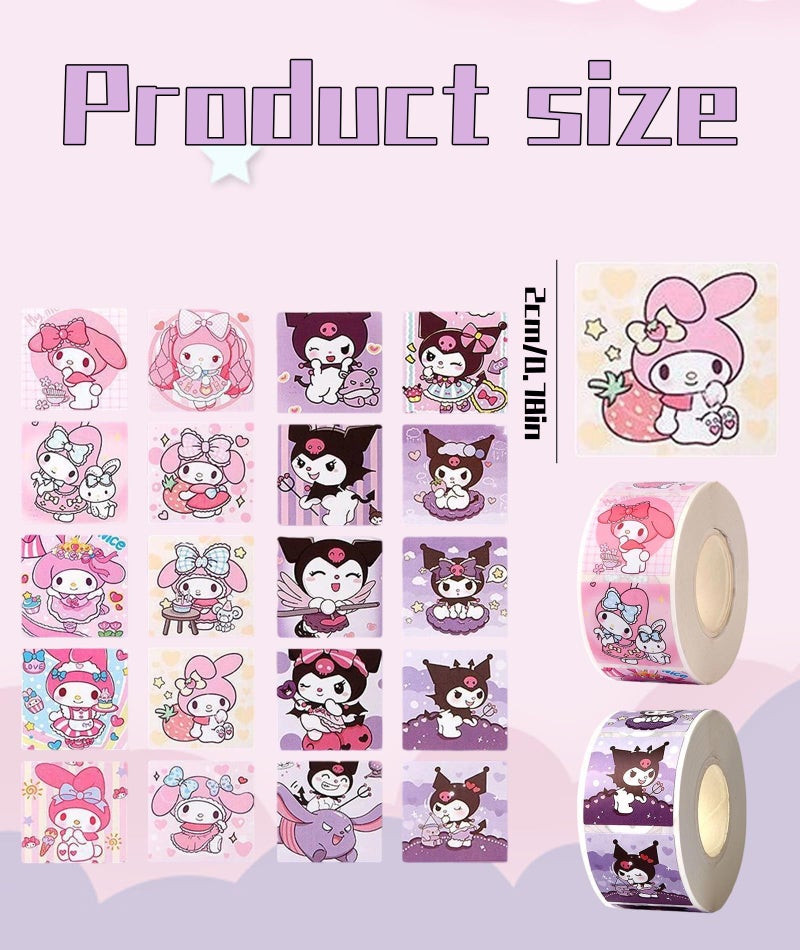 Aeenioy 2 Rolls Kawaii Stickers Set, Cute Stickers with Melody and Kuromi Designs, Sticker Roll for Girls, Kawaii Sticker, Cinnamoroll Stationery, Stickers Set for DIY Decor - Image 2