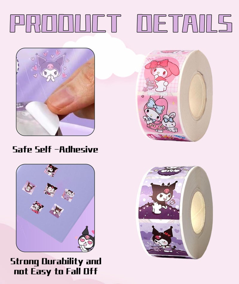 Aeenioy 2 Rolls Kawaii Stickers Set, Cute Stickers with Melody and Kuromi Designs, Sticker Roll for Girls, Kawaii Sticker, Cinnamoroll Stationery, Stickers Set for DIY Decor - Image 3