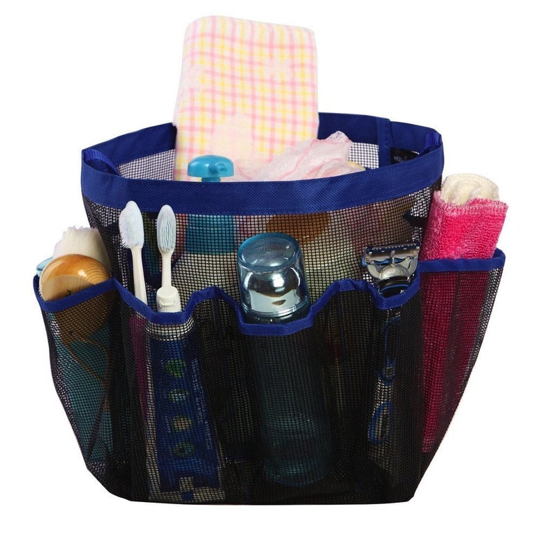 eoocvt Mesh Shower Caddy, 8 Pockets Quick Dry Hanging Toiletry Tote Bag for Bathroom Shower Organizer Accessories (Blue) - Image 2