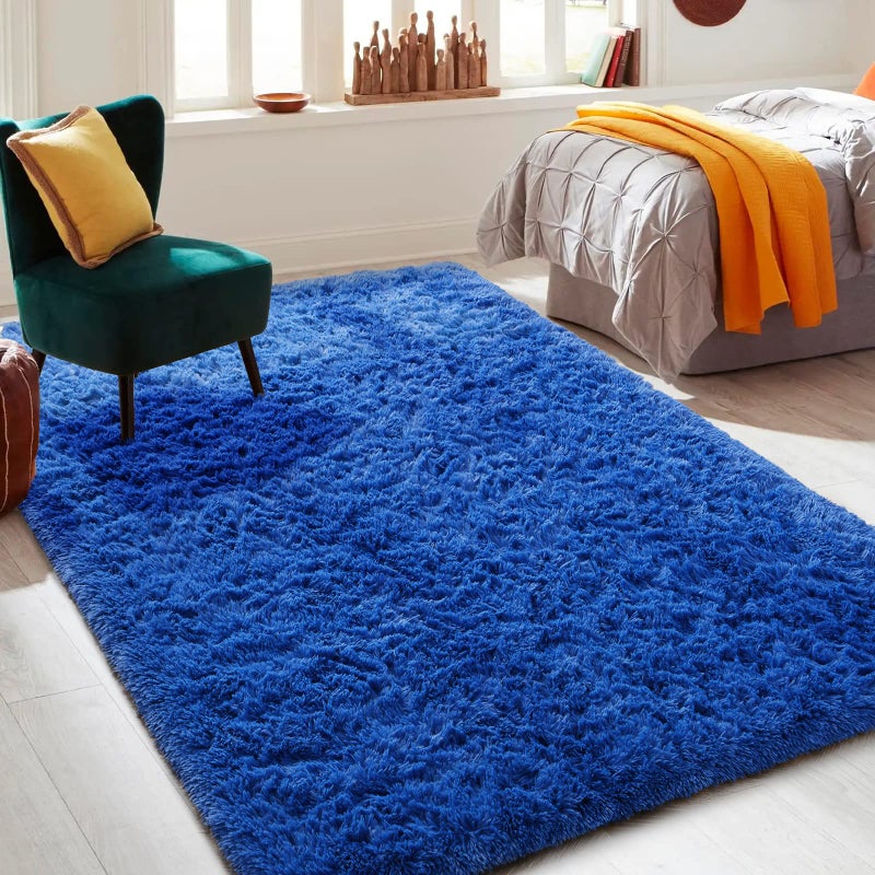 Keeko Fluffy Bedroom Rug  3x5 Washable Area Rug Shag Fuzzy Faux Fur Rug Modern Rugs for Bedroom Entryway Shaggy Non Shedding Indoor Bedside Rug Small Carpet for Kids Girls Room Home Decor Navy Blue - Image 1