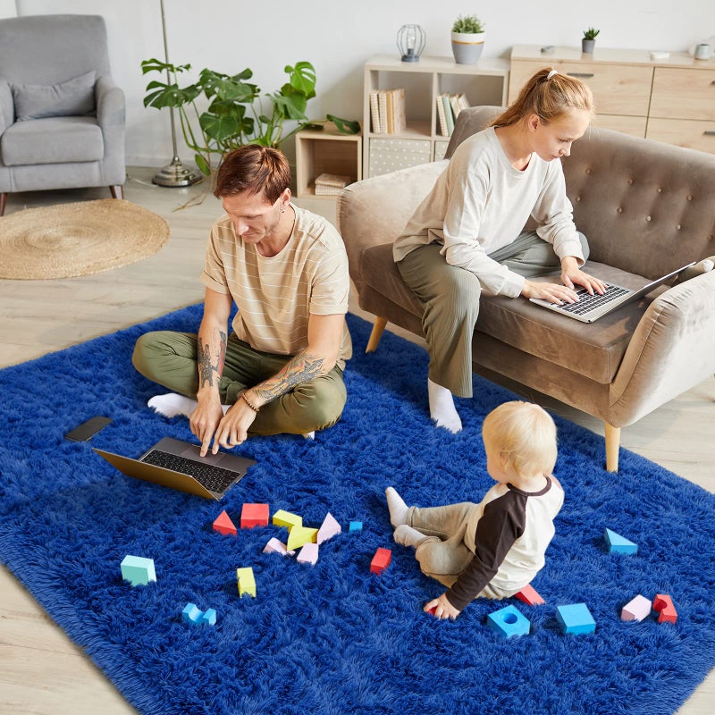 Keeko Fluffy Bedroom Rug  3x5 Washable Area Rug Shag Fuzzy Faux Fur Rug Modern Rugs for Bedroom Entryway Shaggy Non Shedding Indoor Bedside Rug Small Carpet for Kids Girls Room Home Decor Navy Blue - Image 3