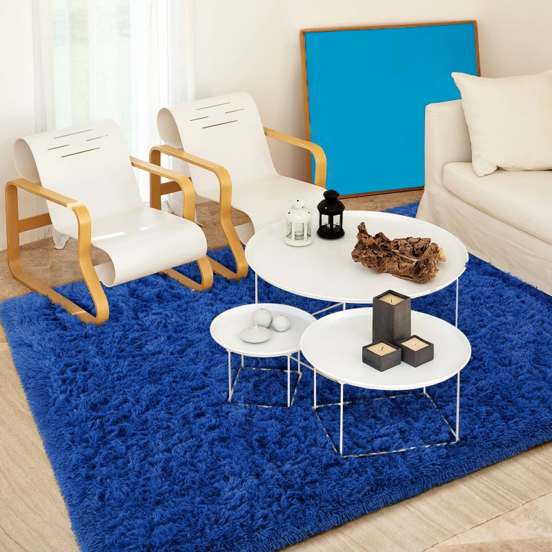 Keeko Fluffy Bedroom Rug  3x5 Washable Area Rug Shag Fuzzy Faux Fur Rug Modern Rugs for Bedroom Entryway Shaggy Non Shedding Indoor Bedside Rug Small Carpet for Kids Girls Room Home Decor Navy Blue - Image 2