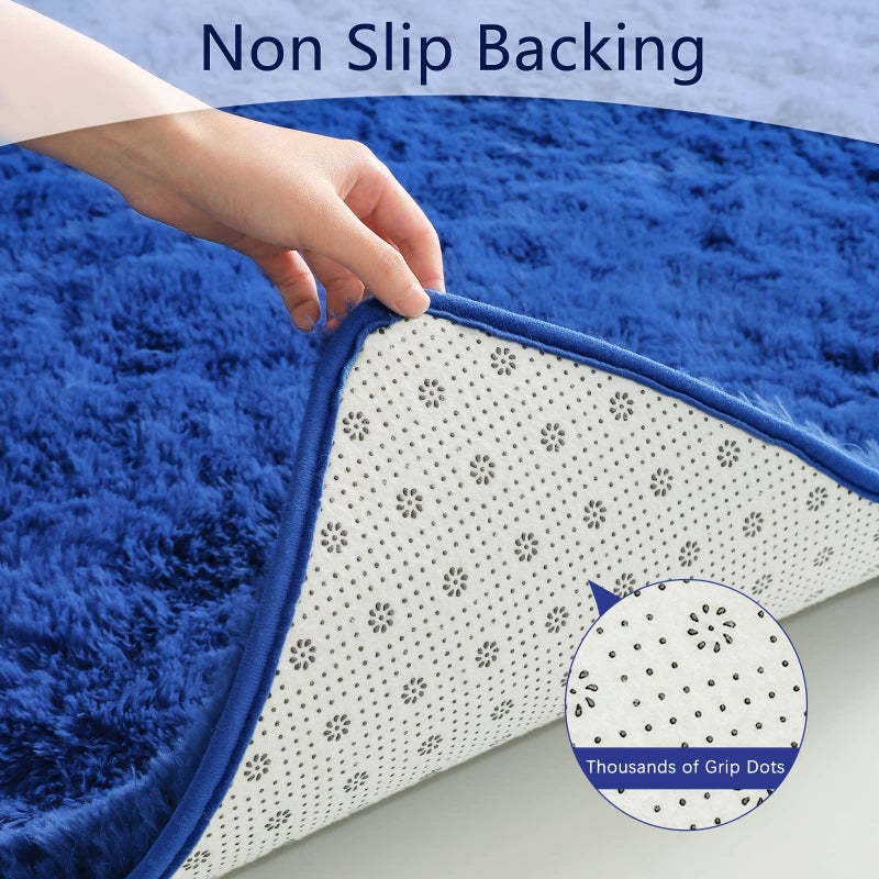 Keeko Fluffy Bedroom Rug  3x5 Washable Area Rug Shag Fuzzy Faux Fur Rug Modern Rugs for Bedroom Entryway Shaggy Non Shedding Indoor Bedside Rug Small Carpet for Kids Girls Room Home Decor Navy Blue - Image 4