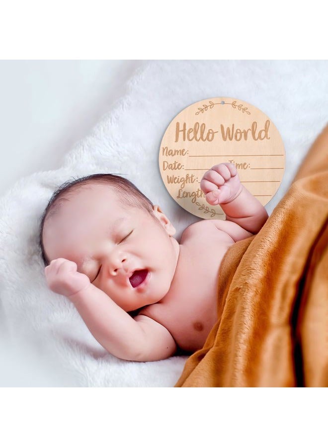 SAVITA Baby Announcement Sign, 5.9 inch Double Side Wooden Birth Announcement Sign with Ink Pad for Baby Hand and Footprints for Hospital Hello World Newborn Announcements - Image 4