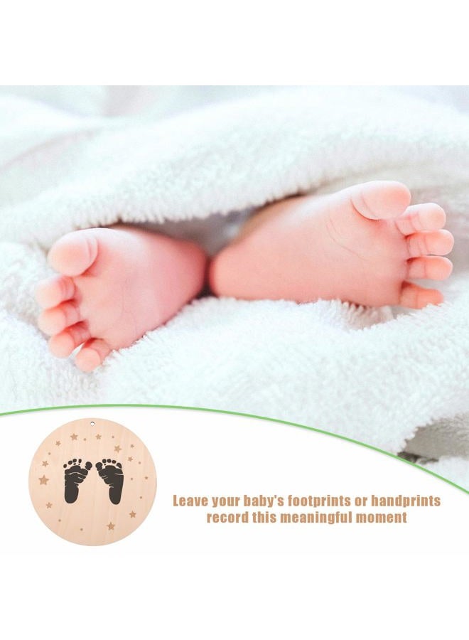 SAVITA Baby Announcement Sign, 5.9 inch Double Side Wooden Birth Announcement Sign with Ink Pad for Baby Hand and Footprints for Hospital Hello World Newborn Announcements - Image 3