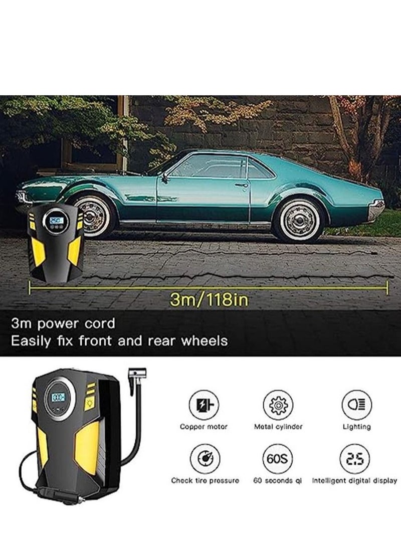 Generic Tyre Inflator, Portable Air Compressor Car Tyre Pump12v150psi Rapid Cartyre Inflator Air Pump,3 Nozzle Adaptors and Digital Led Light,for Cars Motorcycle Car Basketball  - Image 3