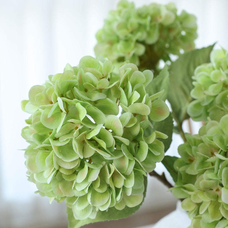 mizii 4Pcs Green Artificial Hydrangea Flowers Large Fake Silk Hydrangea Flower with Leaves Stems Realistic Faux Hydrangeas Decorations for Wedding Table Centerpieces Vase Home Decor (Light Green) - Image 4