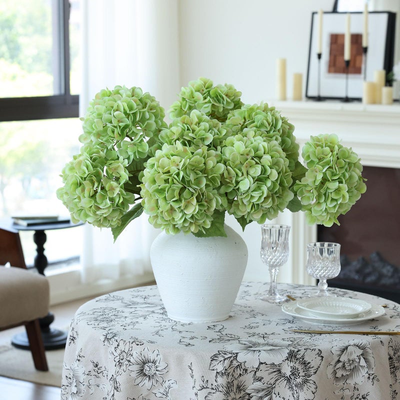 mizii 4Pcs Green Artificial Hydrangea Flowers Large Fake Silk Hydrangea Flower with Leaves Stems Realistic Faux Hydrangeas Decorations for Wedding Table Centerpieces Vase Home Decor (Light Green) - Image 5