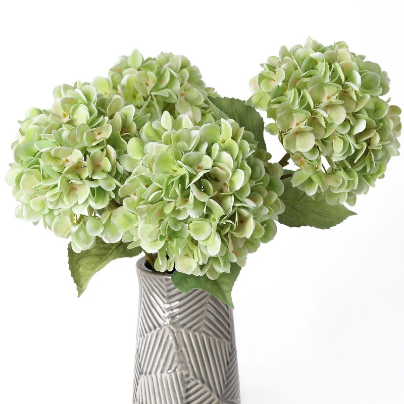 mizii 4Pcs Green Artificial Hydrangea Flowers Large Fake Silk Hydrangea Flower with Leaves Stems Realistic Faux Hydrangeas Decorations for Wedding Table Centerpieces Vase Home Decor (Light Green) - Image 1