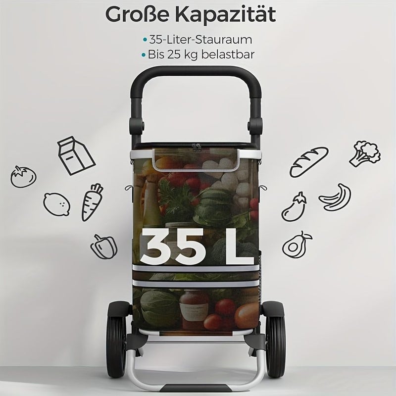 Portable Folding Shopping Cart 35 Liters Adjustable Lightweight Aluminum Trolley With Removable Pocket Cooler Silent Wheels - Image 2