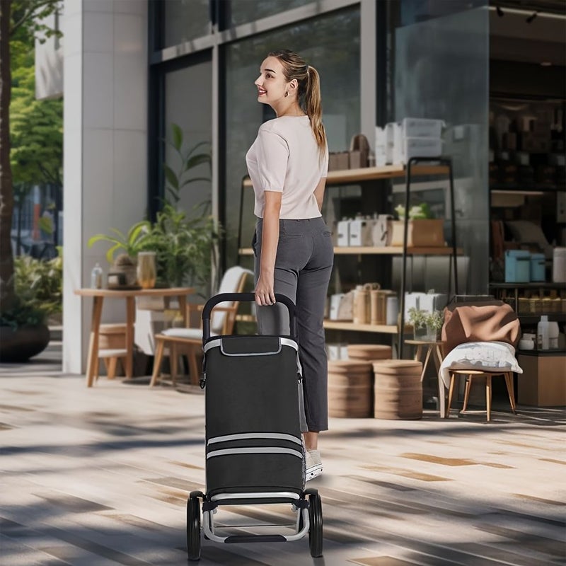 Portable Folding Shopping Cart 35 Liters Adjustable Lightweight Aluminum Trolley With Removable Pocket Cooler Silent Wheels - Image 5