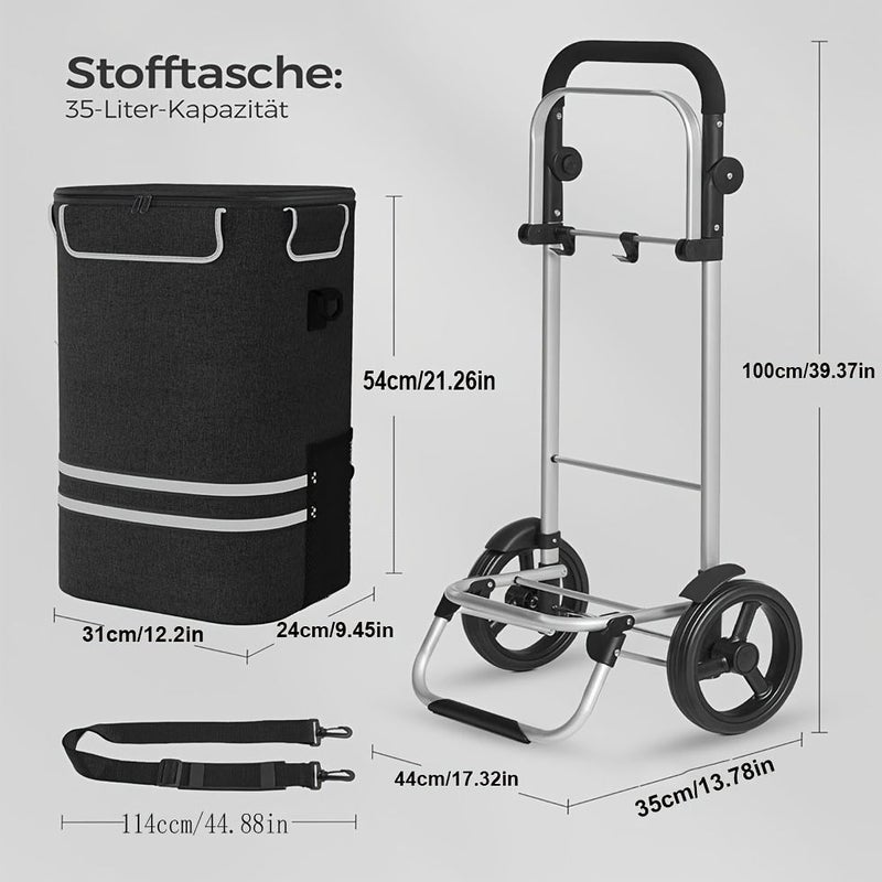 Portable Folding Shopping Cart 35 Liters Adjustable Lightweight Aluminum Trolley With Removable Pocket Cooler Silent Wheels - Image 3