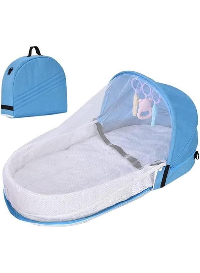 HOOKOR Travel Bassinet - Folding Portable Bassinet with Net and Awning, in Bed Bassinet for Baby, Portable Baby Bed for Camping, Easy to Fold and Lightweight,Washable (Blue) - Image 1