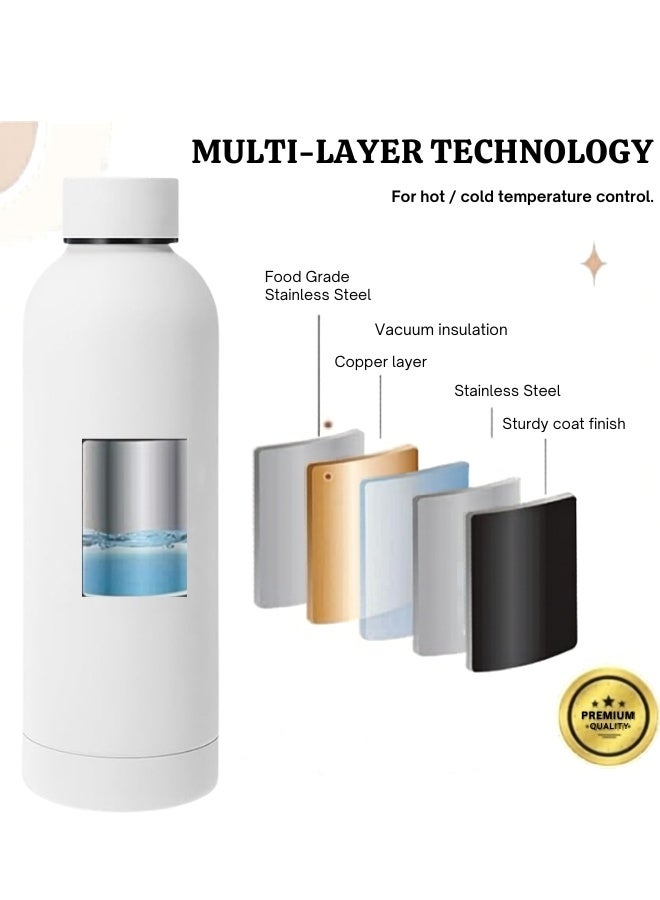 Thermal Water Bottle 500ml - Thermal Bottle, Stainless Steel, BPA Free, Insulating, Hot and Cold, Leak Proof, Ideal for Car, Office, Workout, Bike, Hiking, Sports, Gift. (White) - Image 3