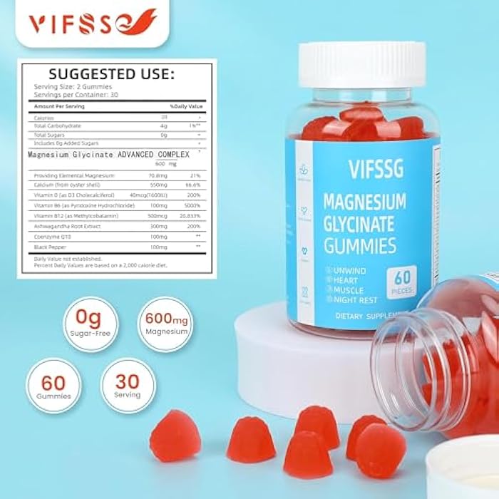 VIFSSG Magnesium Glycinate Gummies 400mg, Sugar Free Gummies with Magnesium L-Threonate 200mg - Magnesium Supplement Chewable Gummies for Women & Men Vegan, Organic Gummies 60 Count - Image 5