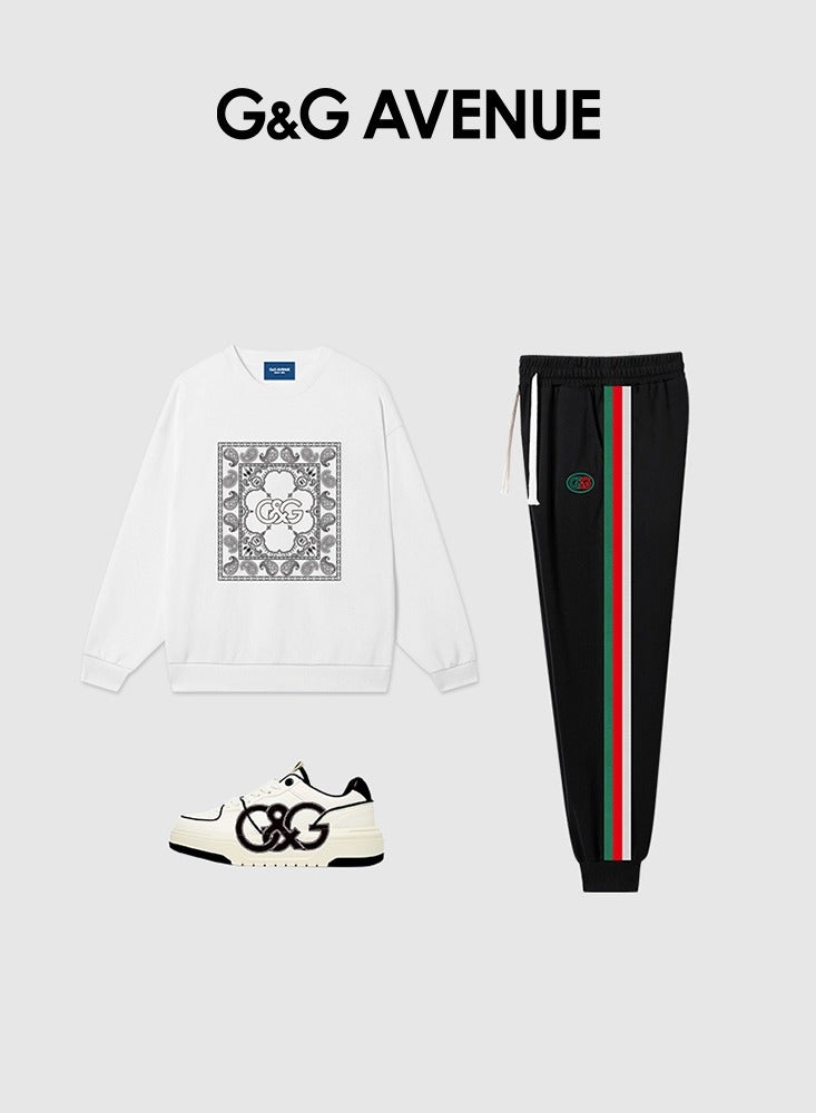G&G AVENUE Men's Spring and Autumn Men's Sports Shirt Black and White Round Neck Long Sleeve Casual Street Sports Shirt Loose Casual - Image 4