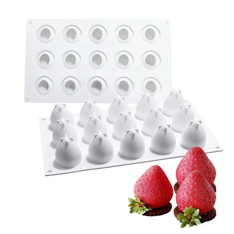 OCPO KITCHEN 3D Strawberry Silicone Mold for Baking Mousse Cake Fruit Dessert Pastry Chocolate Pudding Ice Cream Cake Decoration Mold Strawberry Shape 15 Cavity