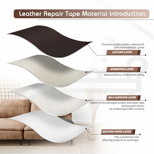KING MOUNTAIN Leather Repair Patch,4 x 63 Inches self Adhesive Leather Repair Tape for Damaged Leather Furniture, Sofa Seating,Car Seats, Leather Goods(Dark Brown) - Image 3