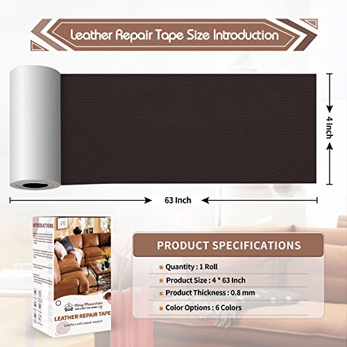 KING MOUNTAIN Leather Repair Patch,4 x 63 Inches self Adhesive Leather Repair Tape for Damaged Leather Furniture, Sofa Seating,Car Seats, Leather Goods(Dark Brown) - Image 4