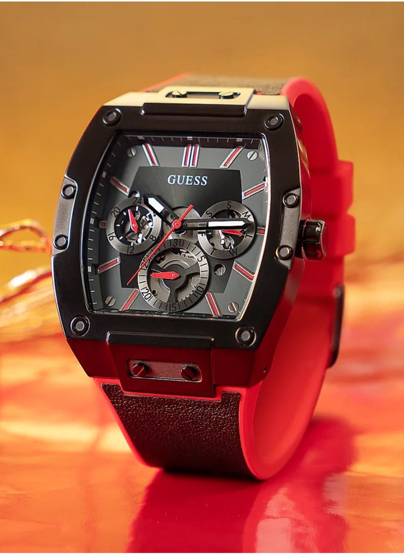 GUESS - ساعة جيس للرجال بهيكل أسود ولونين من الجلد الطبيعي GW0202G7 - Image 1