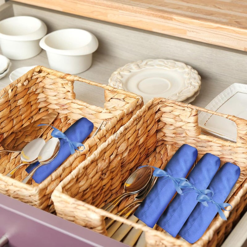 ikaufen 8Pcs Silver Storage Bags Anti Tarnish Flannel Silver Protector Bags Blue Holder for Silverware Flatware Storage Organizer Silver Storage Cloth with White Ribbon for Kitchen Utensils - Image 5