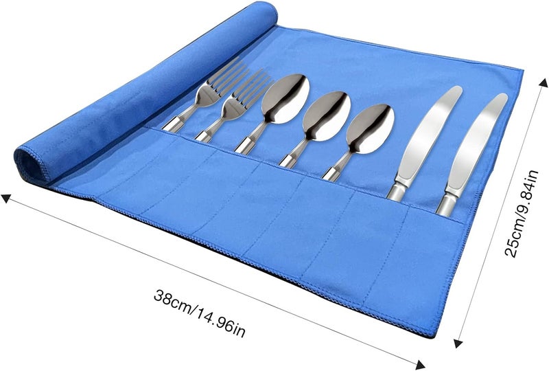 ikaufen 8Pcs Silver Storage Bags Anti Tarnish Flannel Silver Protector Bags Blue Holder for Silverware Flatware Storage Organizer Silver Storage Cloth with White Ribbon for Kitchen Utensils - Image 2