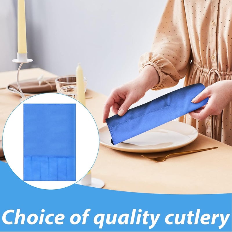 ikaufen 8Pcs Silver Storage Bags Anti Tarnish Flannel Silver Protector Bags Blue Holder for Silverware Flatware Storage Organizer Silver Storage Cloth with White Ribbon for Kitchen Utensils - Image 4
