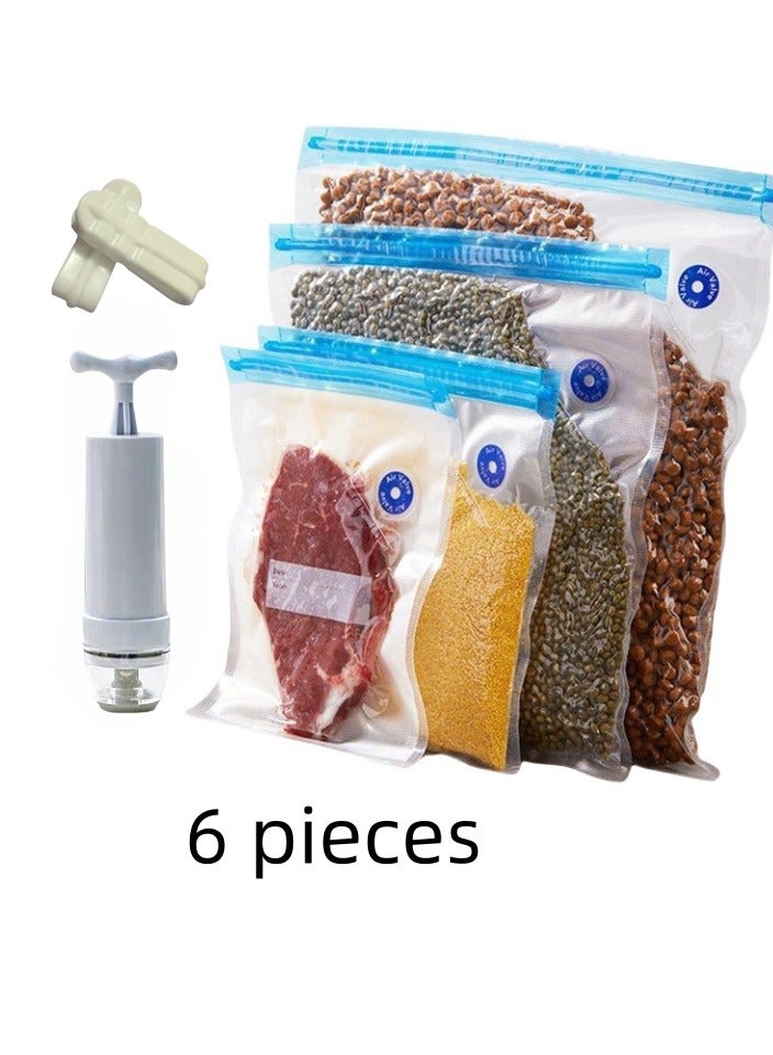 4 Vacuum Zipper Bags + 1 Manual Vacuum Pump + 1 Clip, Vacuum Seal Bags, Food Storage Bags, Reusable Bags, Double Layer, BPA Free  - Image 1