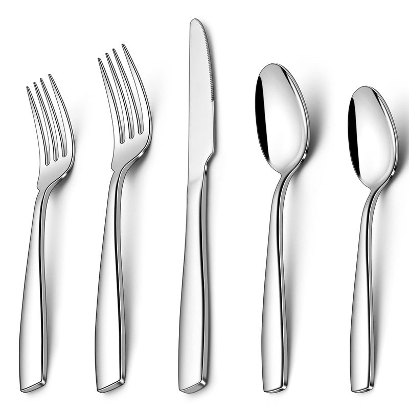 Herogo Heavy Duty Stainless Steel Silverware Set 40Piece Heavy Weight Flatware Cutlery Set for 8 Modern Tableware Eating Utensils for Home Hotel Wedding Dishwasher Safe Mirror Polished