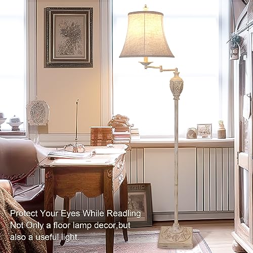 AIDENOEY Traditional LED Floor Lamp with 350° Adjustable Swing Arm Lamp – Vintage Pole lamp Swing arm for Living Room, Bedroom and Office – Rustic Upright Floor Light for Home Décor with Faux Silk Fabric Shade - Image 5