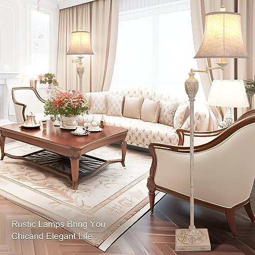AIDENOEY Traditional LED Floor Lamp with 350° Adjustable Swing Arm Lamp – Vintage Pole lamp Swing arm for Living Room, Bedroom and Office – Rustic Upright Floor Light for Home Décor with Faux Silk Fabric Shade - Image 4
