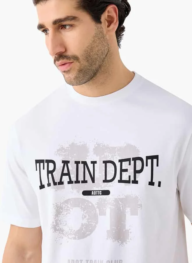 ADOT by Splash Typographic Print Crew Neck T-shirt with Short Sleeves