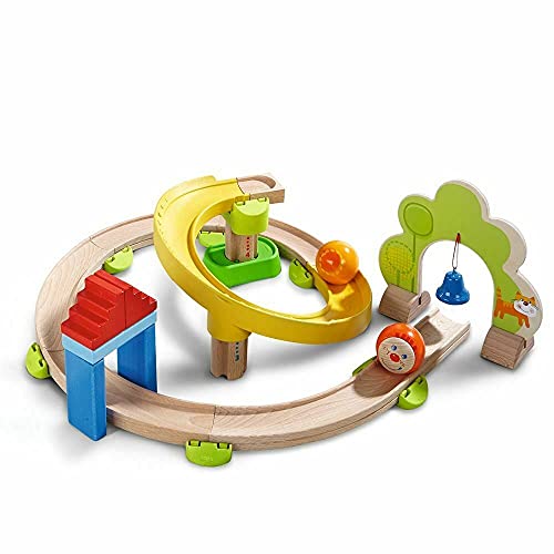 HABA Ball Run Kullerbu Spiral Track 26 Piece Wood Plastic Marble Run Set with Wild Curves Bell for Kids 26 STEM Toy Marble Maze Building Set - Image 1